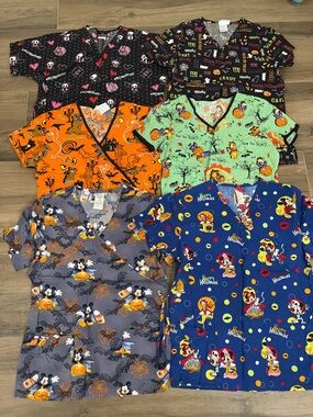 Bundle of 6 Fun Print Halloween Scrub Tops